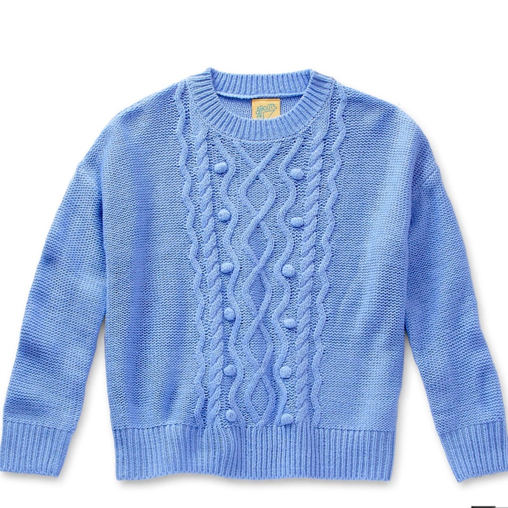 Thereabouts Little Big Girls Round Neck Long Sleeve Pullover Sweater- Serene Sky